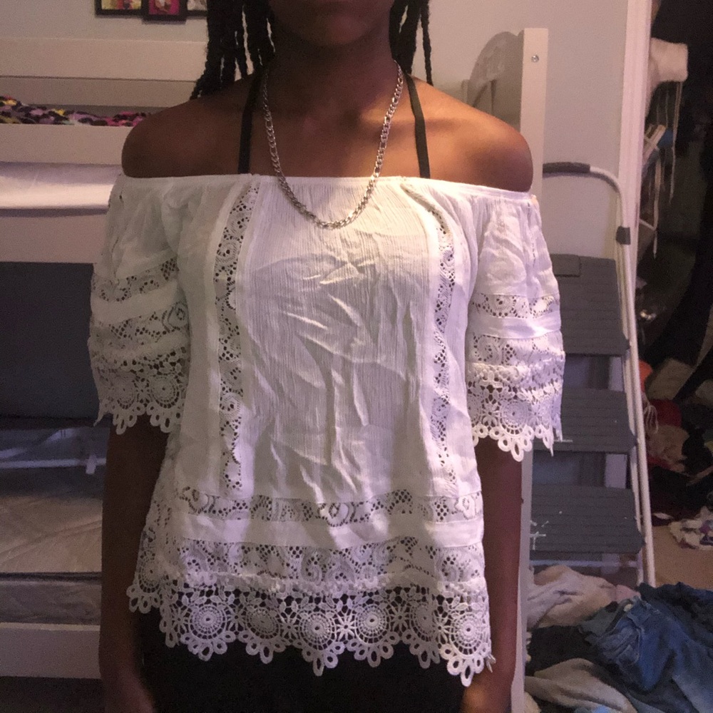 White lace off the shoulder blouse